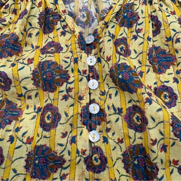 🌟SUNDANCE🌟BOHO PRINTED BORDER PRINT PEASANT BLOUSE YELLOW SZ XXS P - Picture 4 of 10
